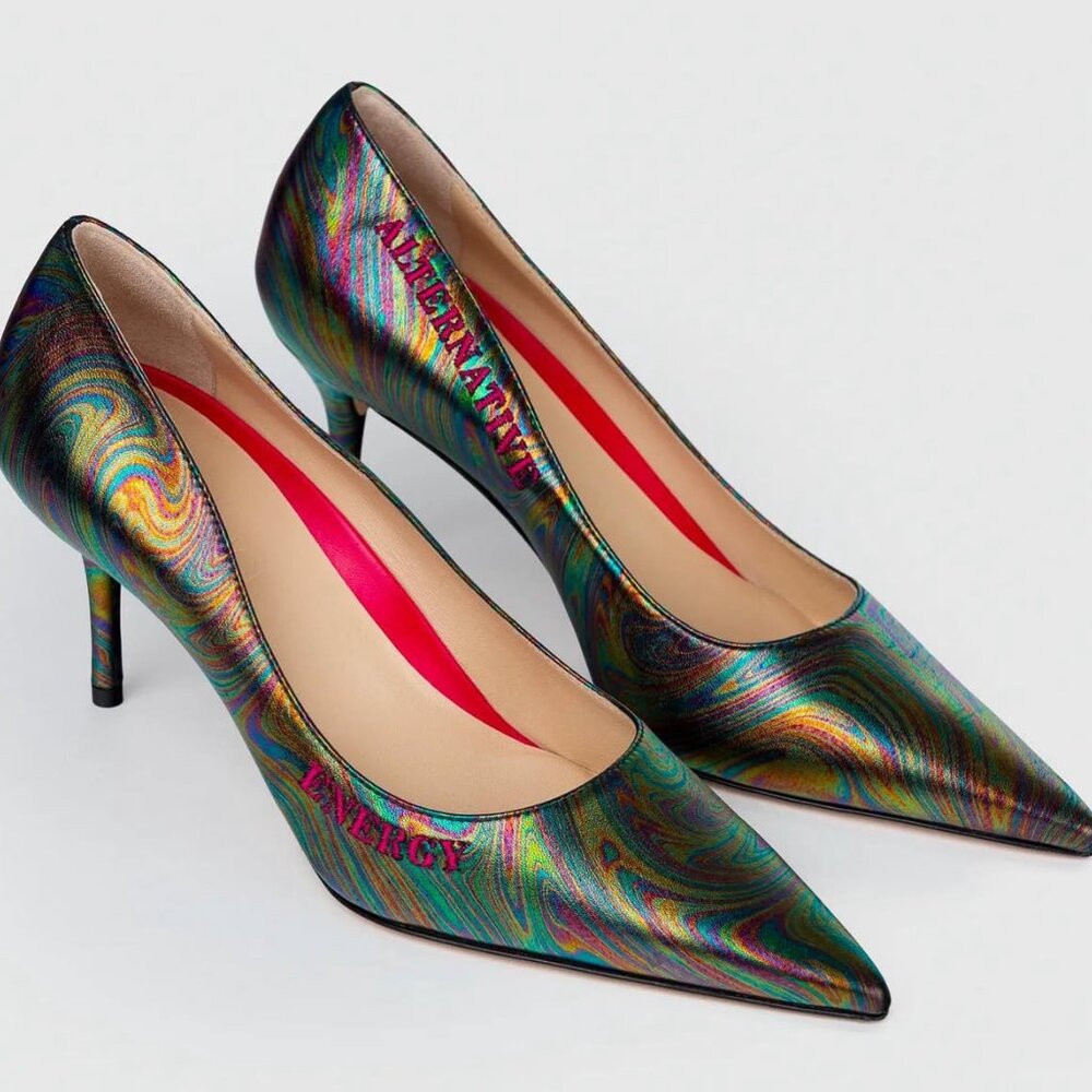 Brand New: Iridescent Rainbow Leather Heel